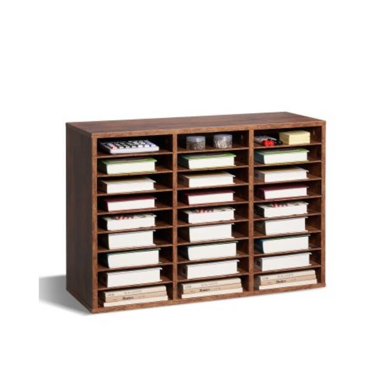 Black Wood Organizer 27-Shelf Mail Sorter with Labels and Removable Shelves