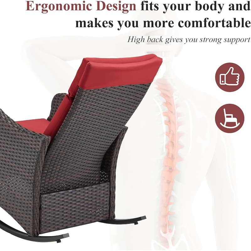 Outdoor Recliner Rocking Chairs with Soft Removable Cushions and Footrests