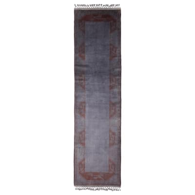 ECARPETGALLERY Hand-knotted Color Transition Grey Wool Rug - 2'8 x 10'6