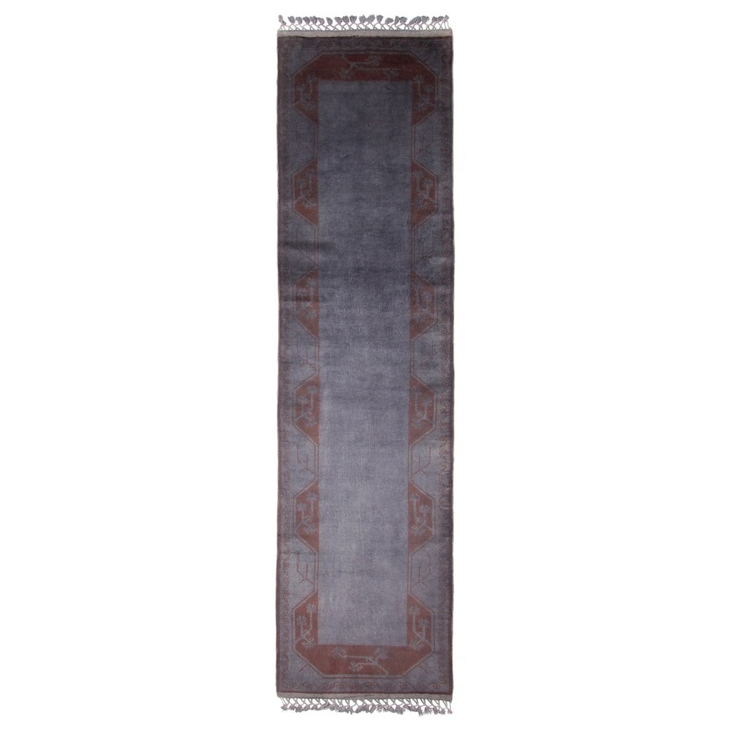 ECARPETGALLERY Hand-knotted Color Transition Grey Wool Rug - 2'8 x 10'6