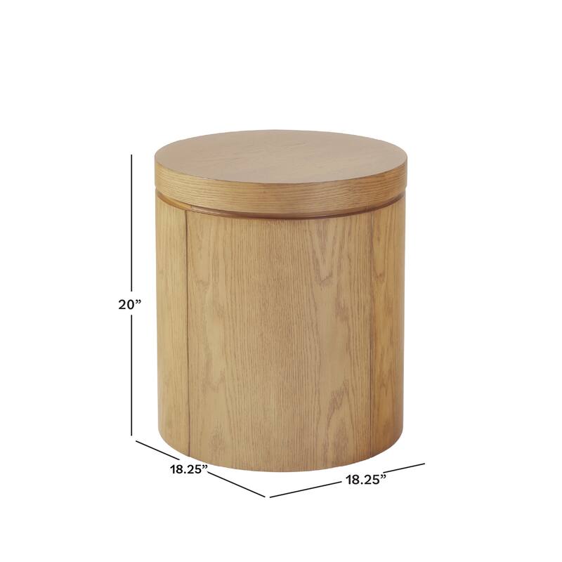 Walker Edison Modern Solid Oak Wood Round Side Tables with Storage (Set of 2)