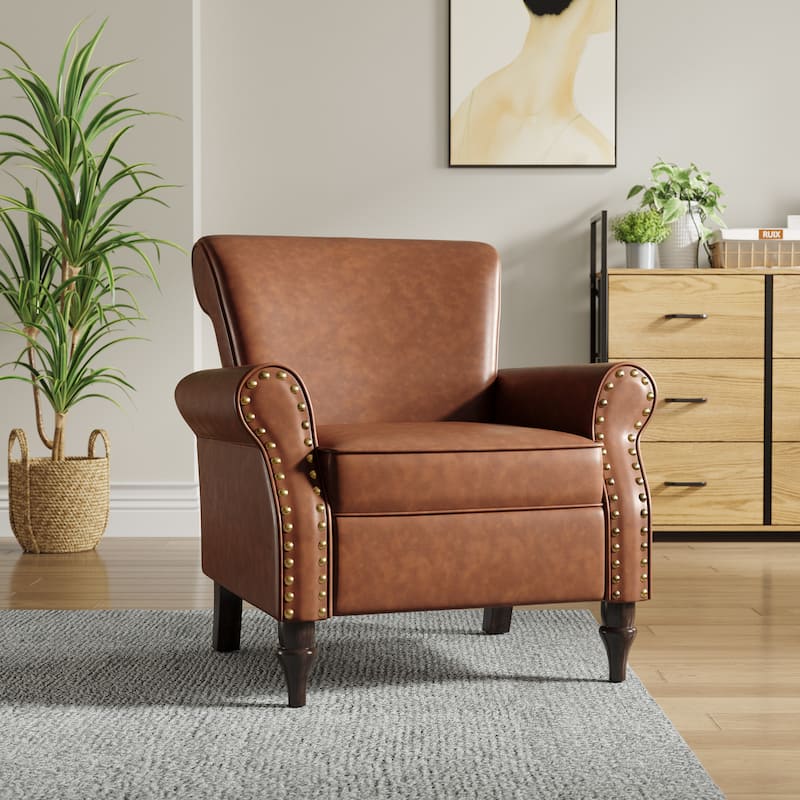 Nailheads Accent Chair Faux Leather Armchair - Brown