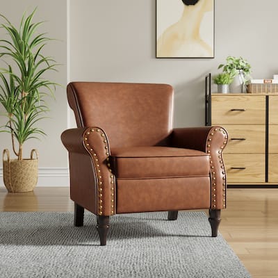 Nailheads Accent Chair Faux Leather Armchair