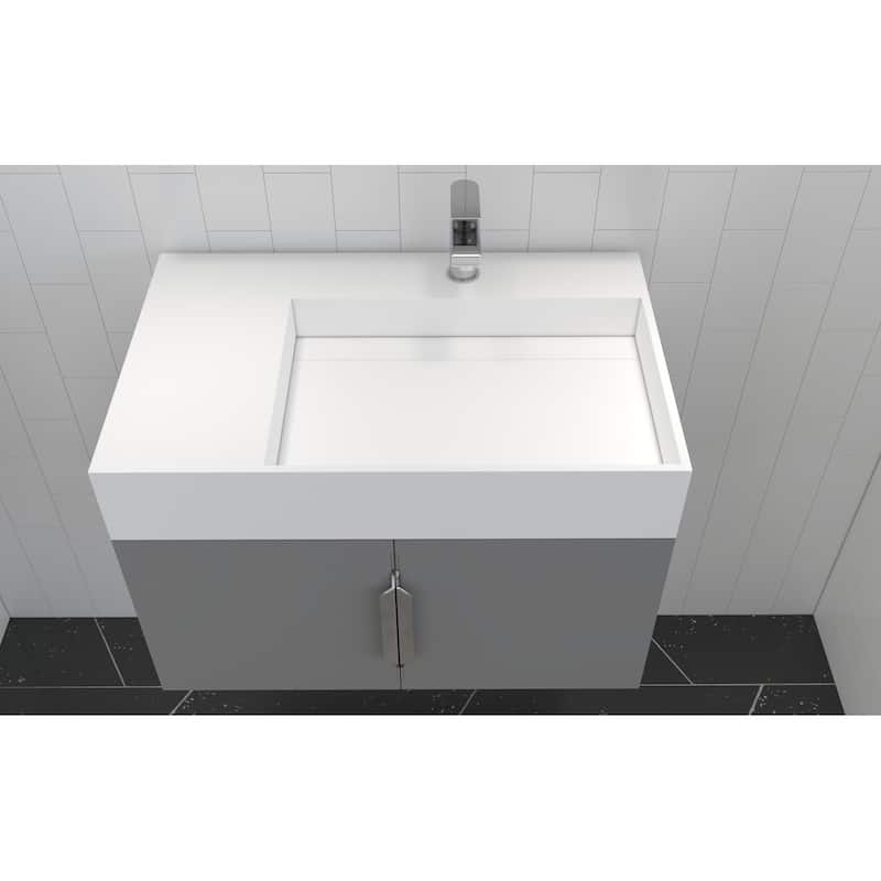 Amazon 30" Wall Mounted Bathroom Right Basin Vanity Set w/ White Top
