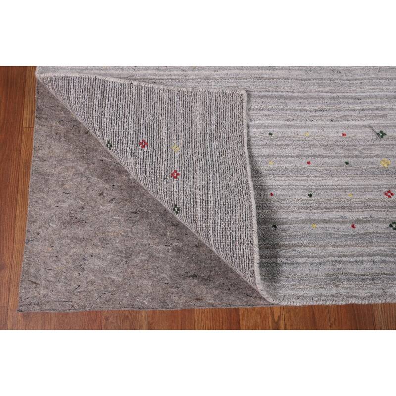 Striped Gabbeh Oriental Square Rug Hand-Knotted Wool Carpet - 8'1" x 7'11"