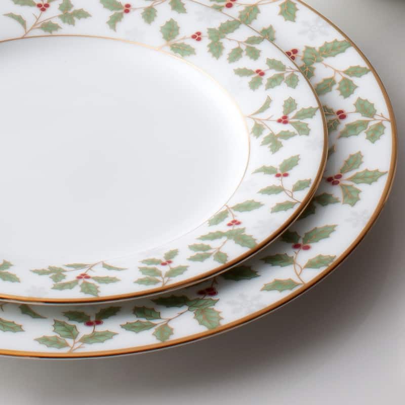 Noritake Holly & Berry Gold Set Of 4 Dinner Plates, 10-1/2"