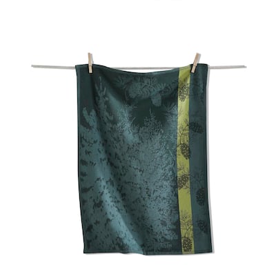 Wilde Pine Jacquard Dishtowel - Green Multi Cotton Kitchen Towel for Christmas - Machine Washable, 28" L x 20" W
