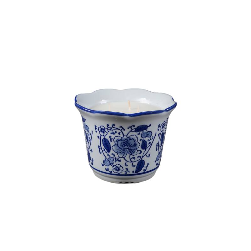 6.13in Scallop Top Chinoiserie Ceramic Candle - 15.5oz Sandal