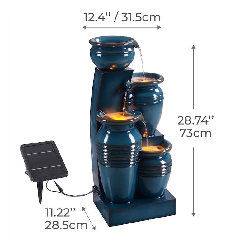 Teamson Home 28.74" 4-Tier Outdoor Fountain with LED Lights, Solar Powered, Weather-Resistant Faux Stone for Garden & Patio