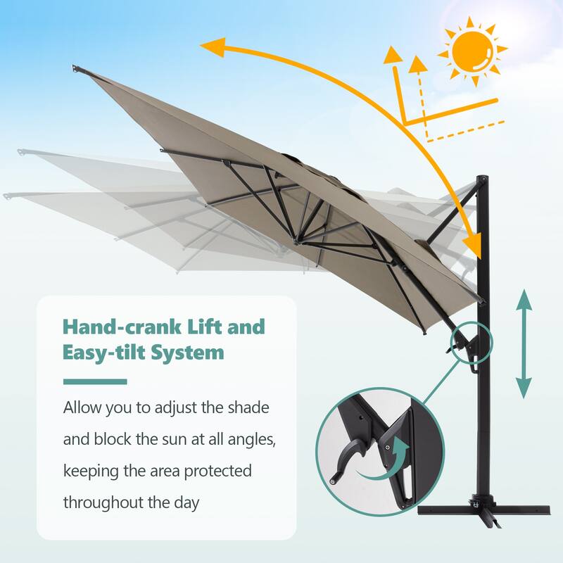 Outdoor 10FT 360 Degree Rotation Double Top Cantilever Umbrella