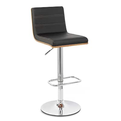 Wooden Support Faux Leather Barstool with Pedestal Base - 33 H x 14 W x 15 L Inches