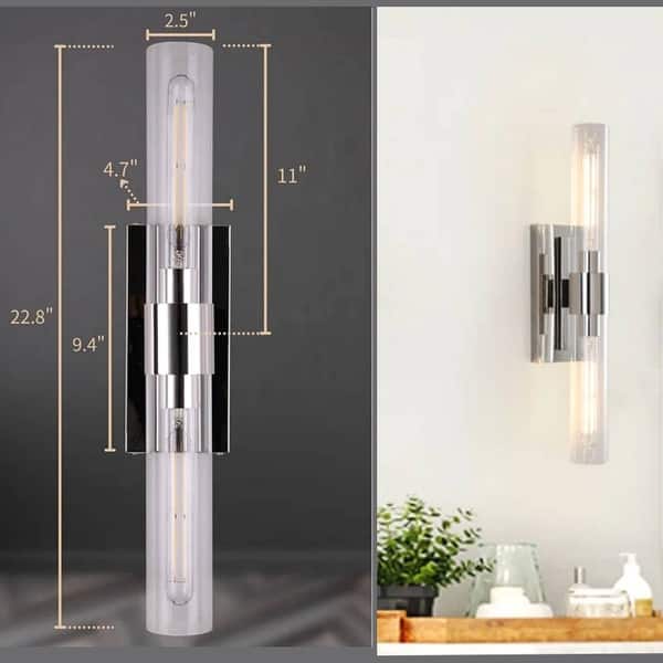 dimension image slide 2 of 3, KAYLA Modern Glass Wall Sconces, Indoor Wall Lighting Wall Light Fixtures, Vanity Light with Glass Shade(2-Sets)