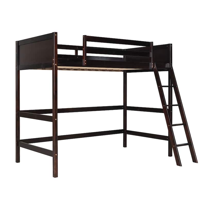 Twin Solid Wood Loft Bed with Ladder & Fence