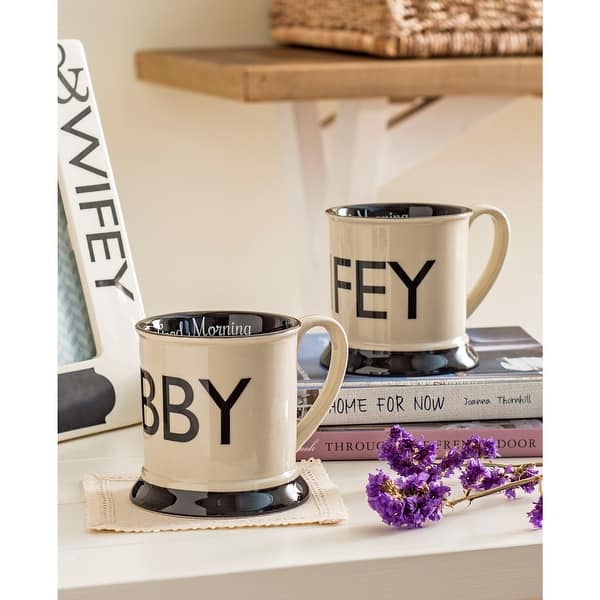 Creative Co-op Hubby & Wifey Coffee Mug Set - 2 His & Hers Stoneware Mugs,  12 oz - White - Bed Bath & Beyond - 30920563