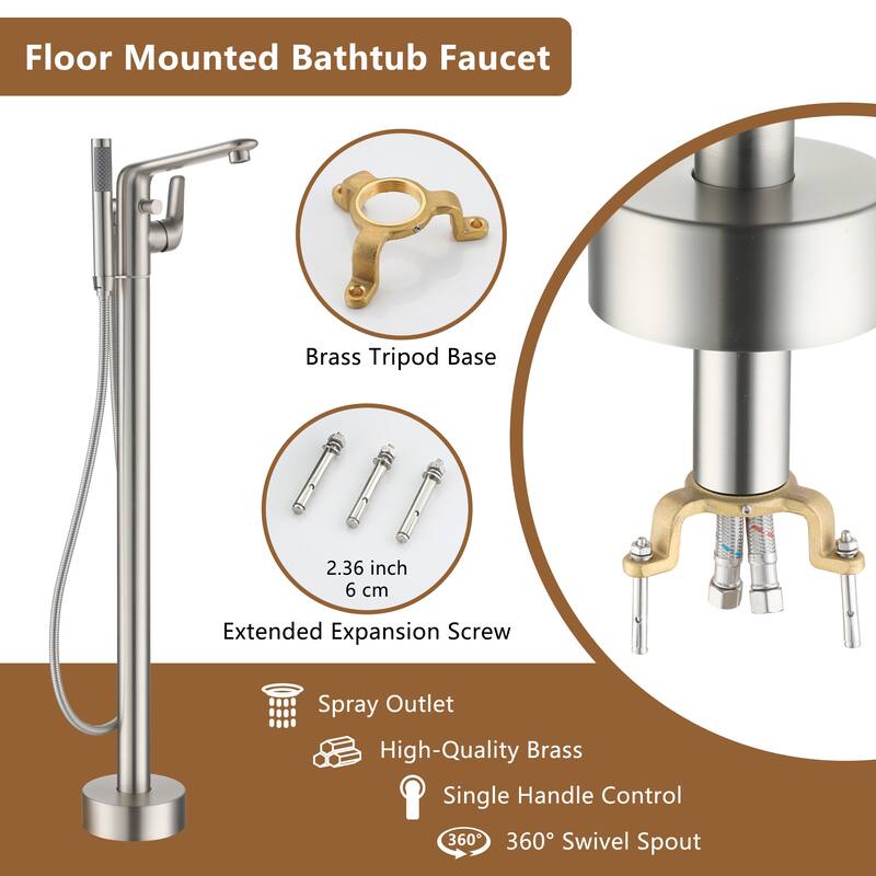 Bathtub Faucet Floor Mounted Free Standing Tub Filler W/Handheld
