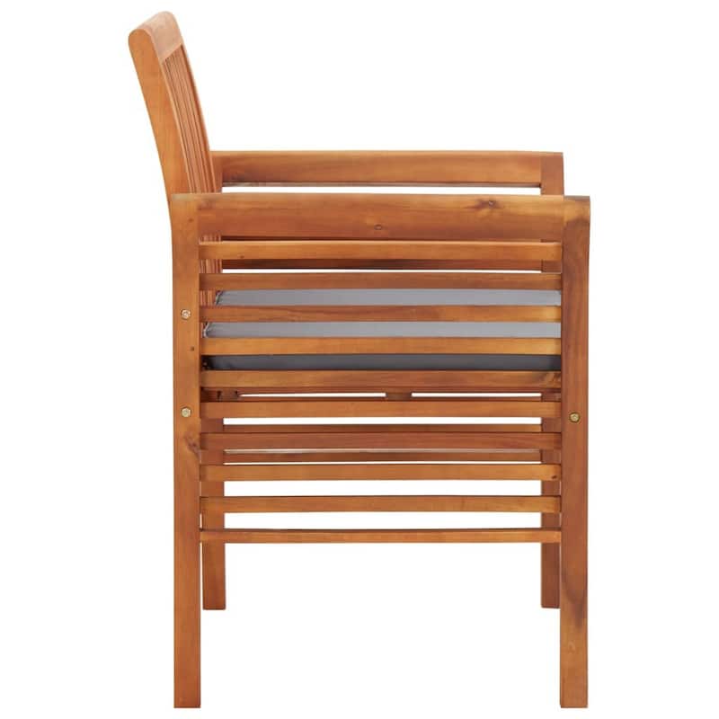 Kim Outdoor Dining Chair, Slatted Solid Acacia Wood, Gray Cushion