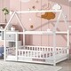 preview thumbnail 5 of 71, Floor Wooden Bed with House Roof and Fence Guardrails for Kids' Bedroom Full - White