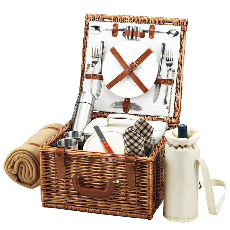 Picnic at Ascot - Willow Basket for Two with Blanket & Coffee Service - London Plaid
