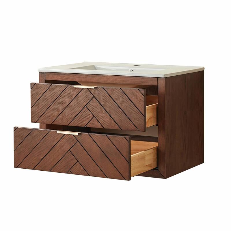 30-inch Wall-Mounted Floating Single Vanity with Ceramic Sink