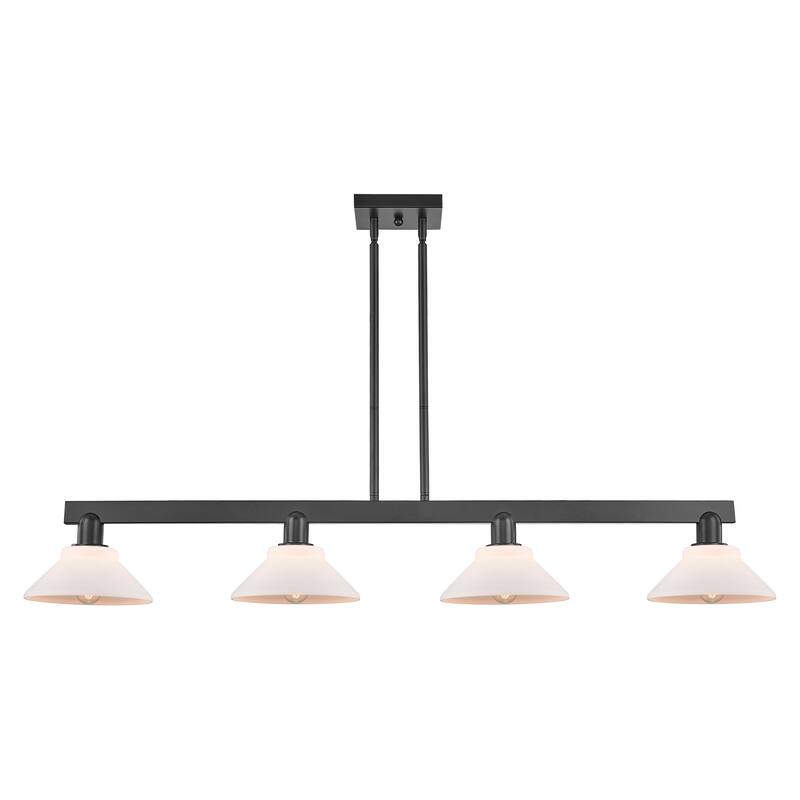 Innovations Lighting Endless Possibilities Arcadia - Orwell - 4 Light 51" Stem Hung Island Light - Antique Brass Finish - Matte Black