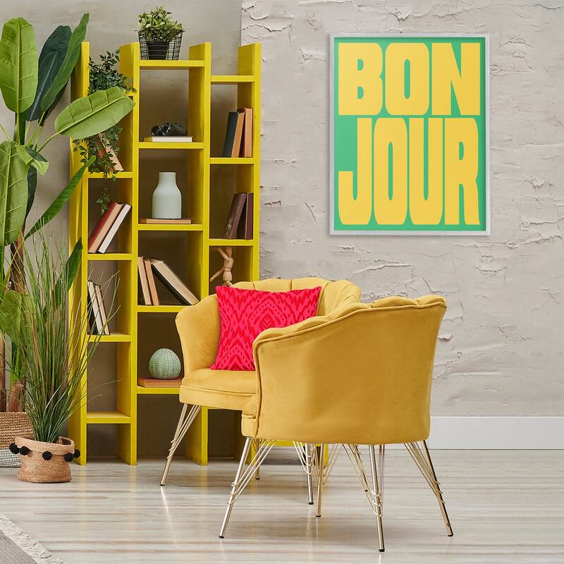 Stupell Bonjour Yellow & Green Framed Giclee Art Design By House of Lulu
