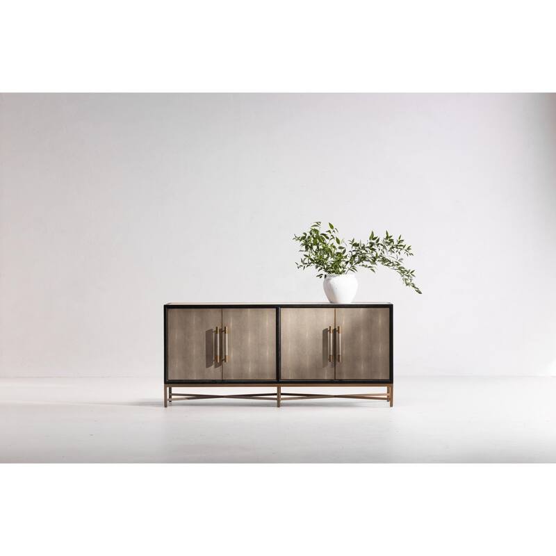 NADAAL STUDIOS Vaughn, Sideboard, Shagreen Patterned Vegan Leather with Brass Legs - 76"W x18"D x34"H