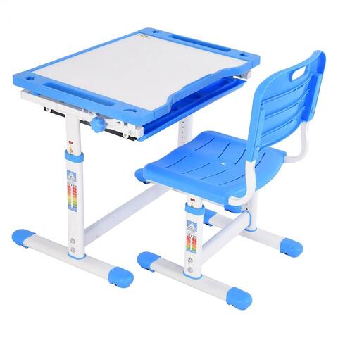Height Adjustable Kids Desk And Chair Set With Tilted Desktop Storage Drawer - 19x26x24in