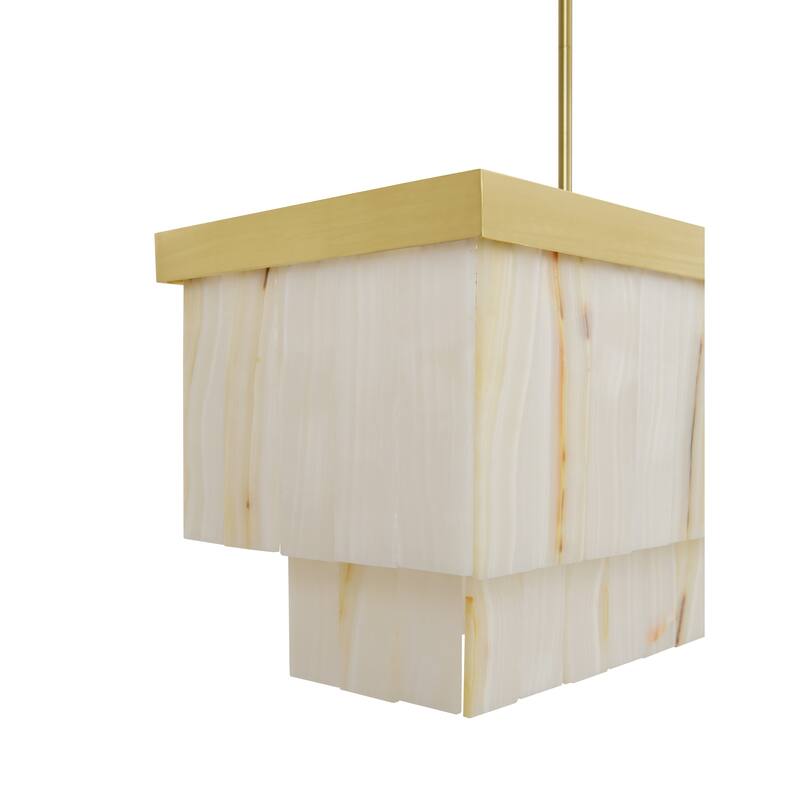 Beacon Lighting Elora 7 Light Rectangle Pendant with Jade Stone - Brass