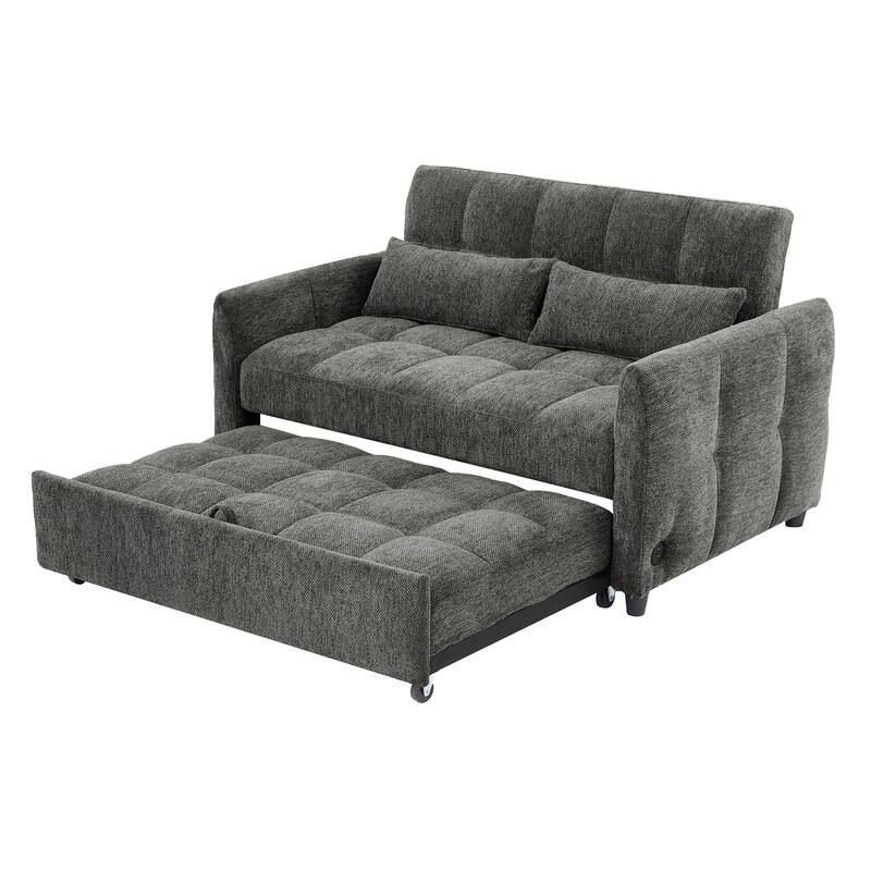 Anmytek 52.8" Modern Multi-Functional Tufted Loveseat Sleeper Sofa Adjustable Backrest 3 USB Ports 2 Lumbar Pillows