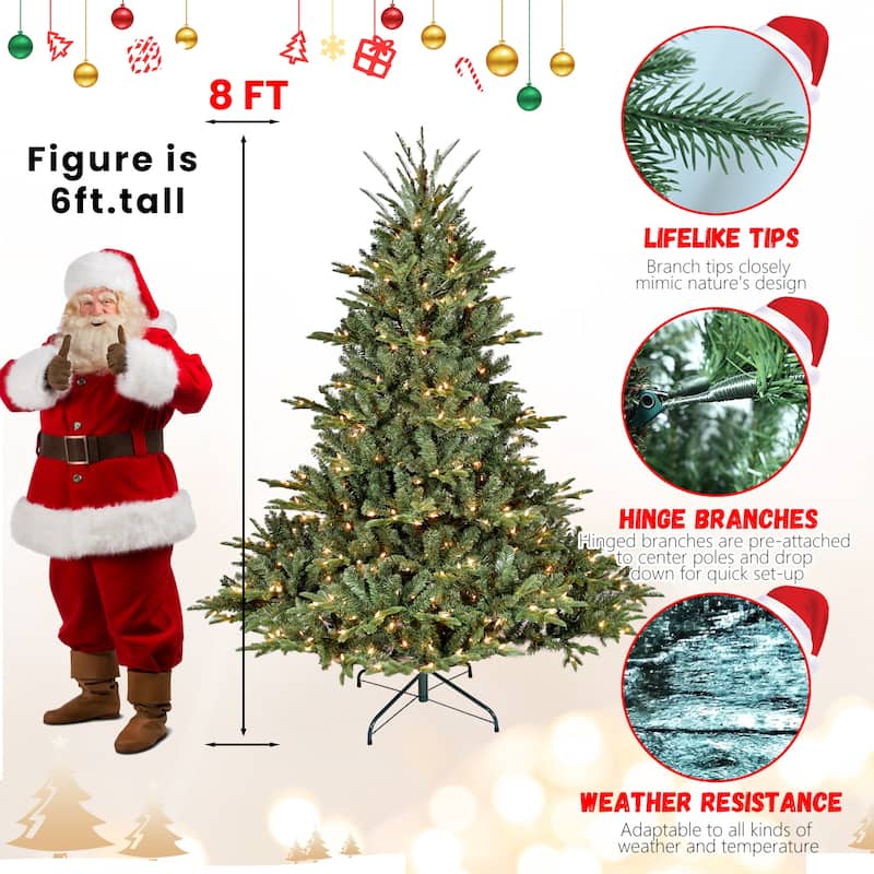 Full-Shape Pre-Lit Christmas Tree - PE/PVC Mixed Branches, Wide Base, Hinged Structure, Metal Stand - Green