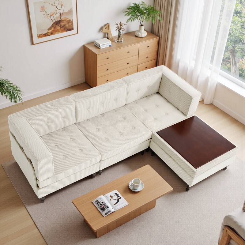 Oversized Sofa Corduroy Tufted Modular Sectional Set