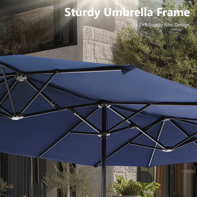 MAISON ARTS 8-Piece Outdoor Dining Set with 13ft Umbrella, Metal Rectangle Table & 6 Stackable Chairs