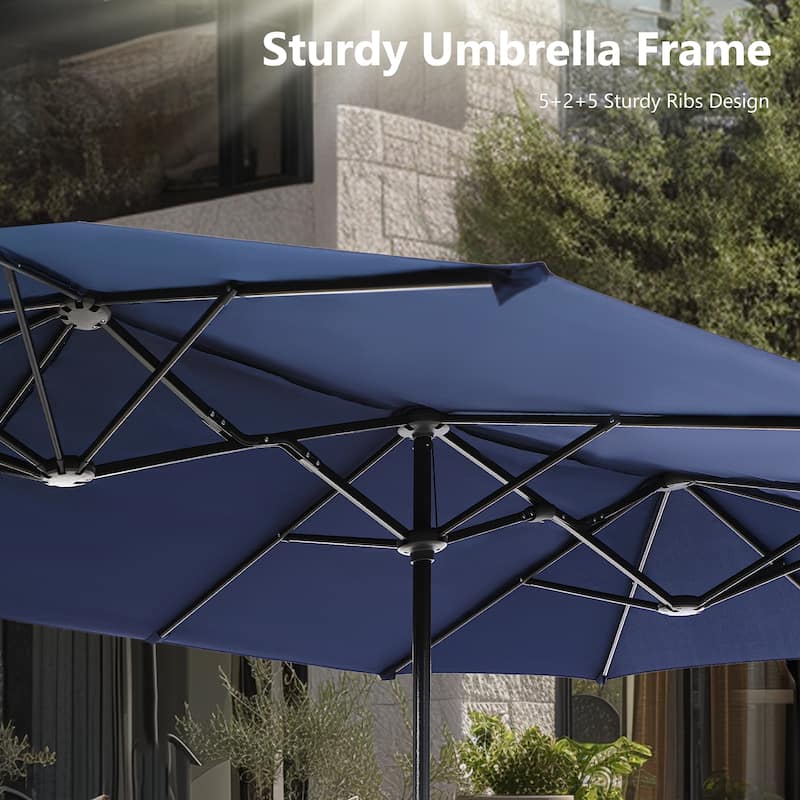 MAISON ARTS 8-Piece Outdoor Dining Set with 13ft Umbrella Steel Rectangle Table & 6 Stackable Chairs