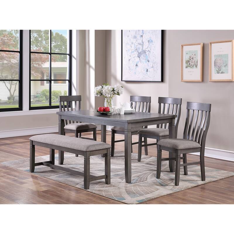 Dining Room Furniture Simple 6pc Set Dining Table 4x Side Chairs and A Bench Solid wood and veneers
