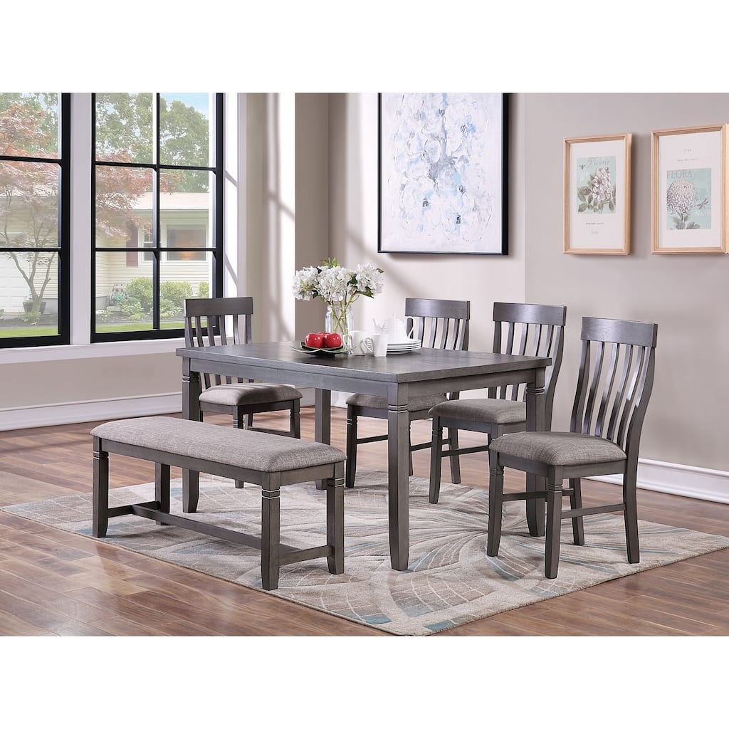 Dining Room Furniture Simple 6pc Set Dining Table 4x Side Chairs and A Bench Solid wood and veneers