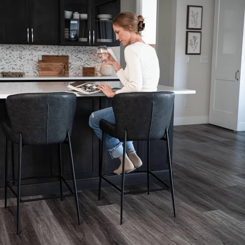 Maven Lane Naomi Metal and Vegan Leather Kitchen Dining Stool