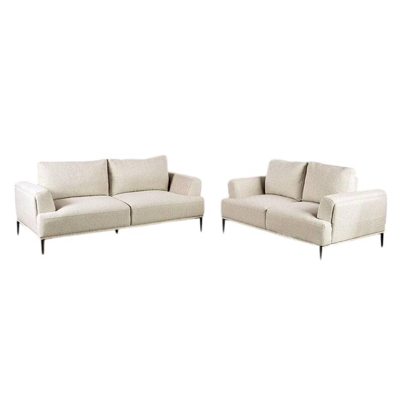 Batty 2pc Sofa and Loveseat Set, Beige Chenille, Adjustable Back