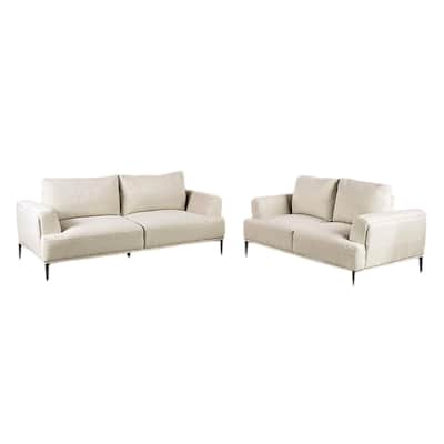 Batty 2pc Sofa and Loveseat Set, Beige Chenille, Adjustable Back