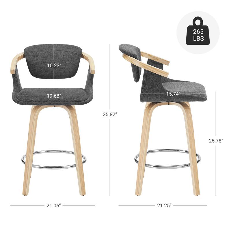 Art Leon Poplar Wood and Upholstered Swivel Barstool