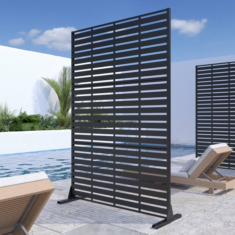 Outdoor Privacy Screen Metal Privacy Screen Panel Free Standing - 72*47 - Black