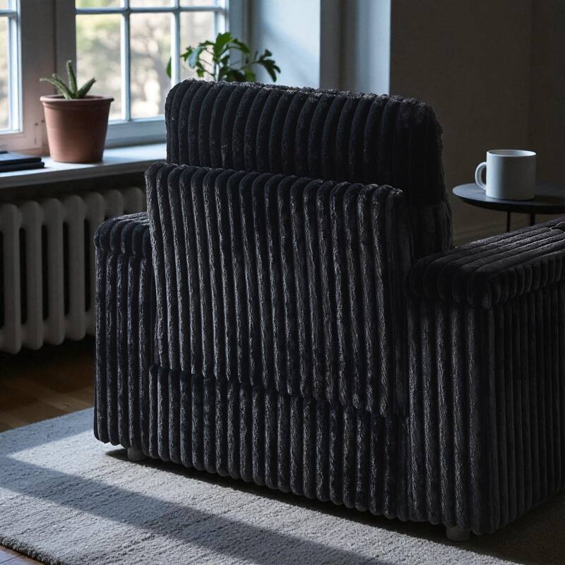 42.5" Corduroy Single Recliner Chair with Cup Holder, Storage Footrest, Armrest Storage and Backrest Pillow