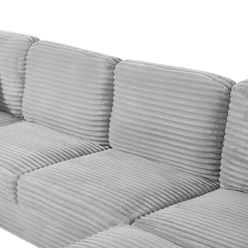 125.2" Corduroy U-Shaped Sectional Sofa with Movable Ottoman and Side Storage Pockets