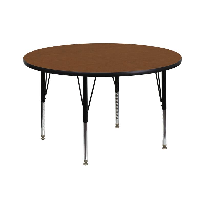42" Round HP Laminate Activity Table - Height Adjustable Short Legs - Oak