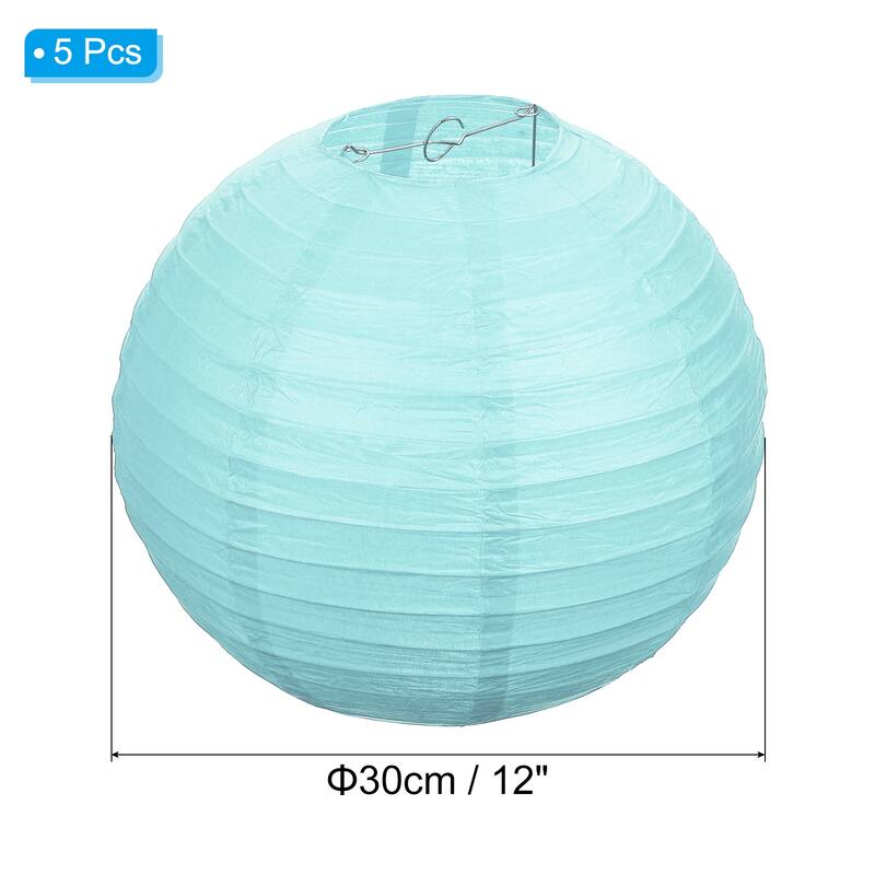 5 Pcs Paper Lanterns Round Hanging Chinese/Japanese Lantern Decor - Blue - 12"