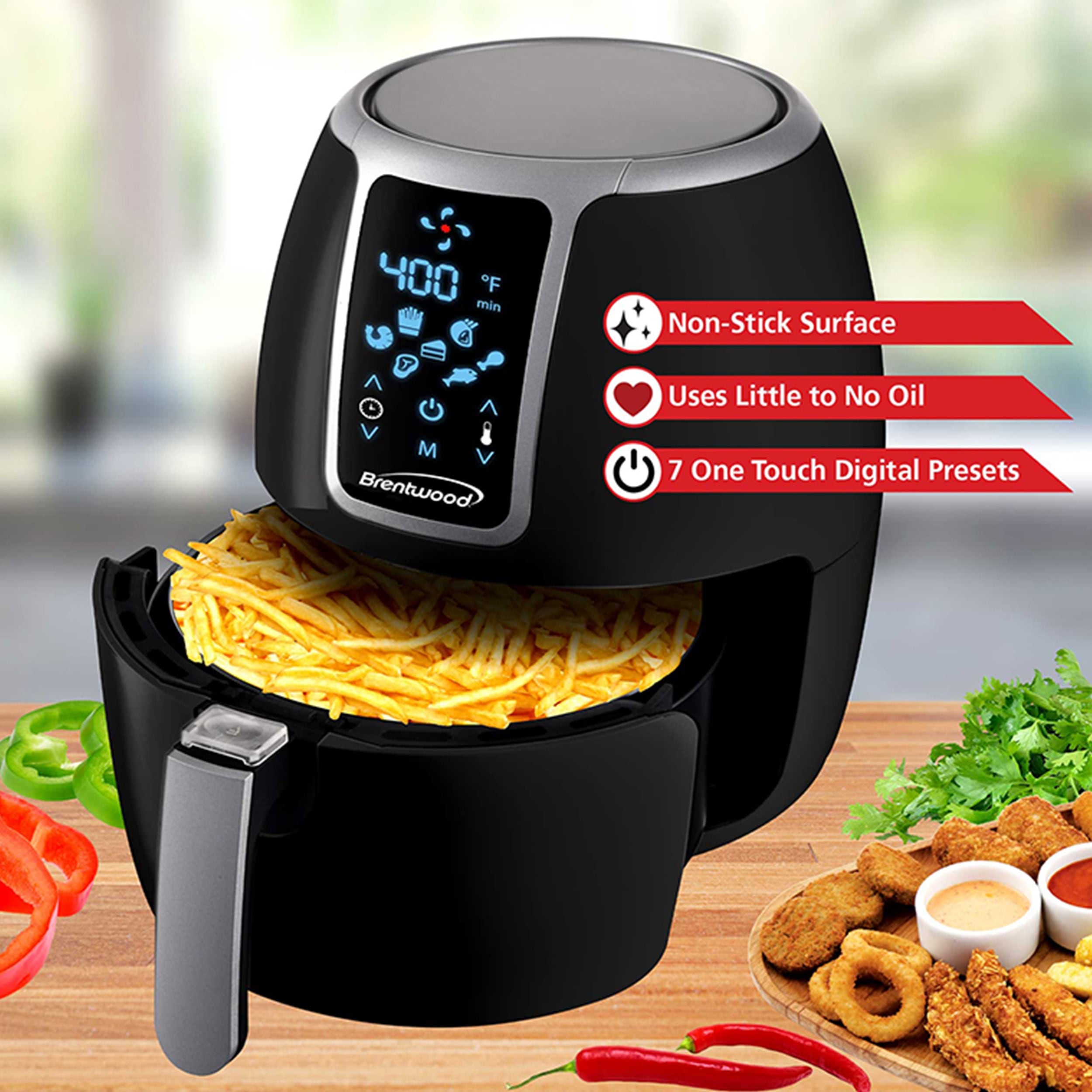 Brentwood Small 1400 Watt 4 Quart Electric Digital Air Fryer with Temperature Control in Black 4 Quart
