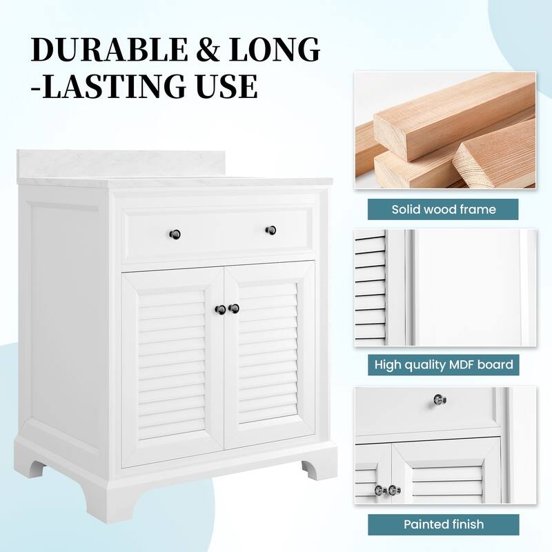 Elegant 24-Inch European Bathroom Vanity with Gold Accents and Marble-Style Sink