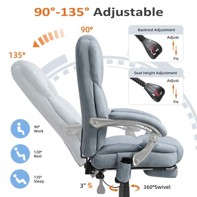 EROMMY Ergonomic Heated Massage Office Chair with Lumbar Support, Reclining Backrest, 2/4/6-Point Massage