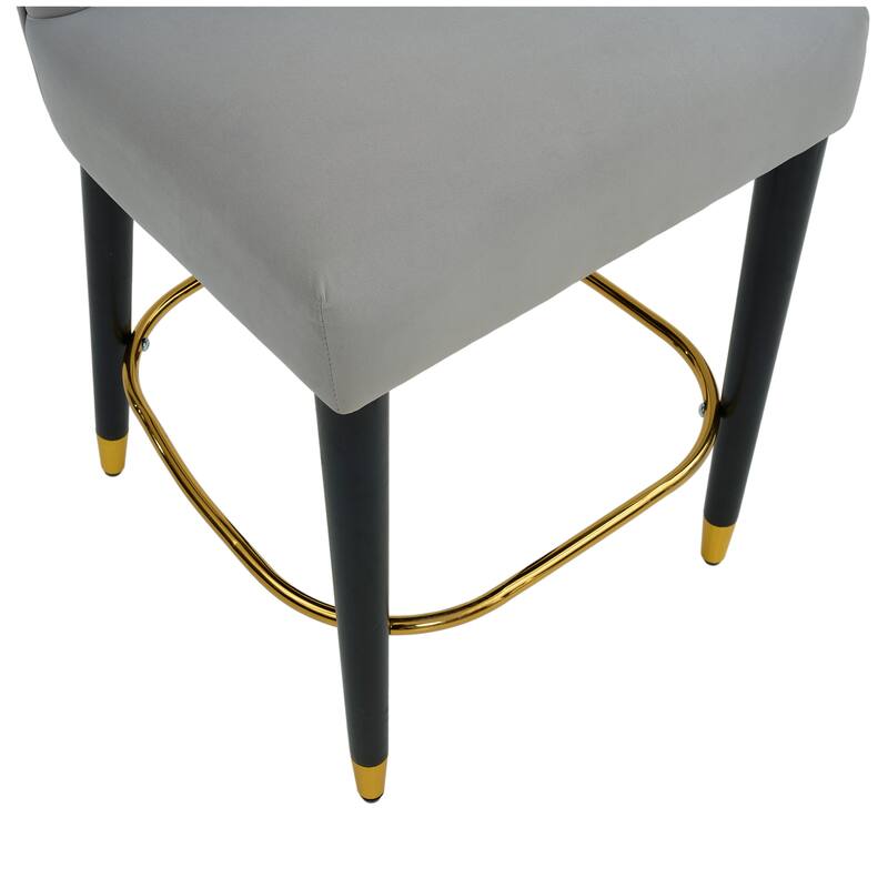 Roomfitters 27'' Upholstered Counter Stools, Set of 2 Modern Bar Chairs with Gold Circular Footrest and Light Fabric