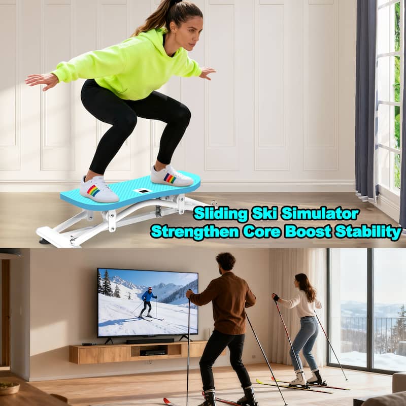 Sliding Ski Simulator with Resistance Bands, Indoor Skiing Fitness Equipment for Home Gym, With Resistance Bands & Non-Slip Base