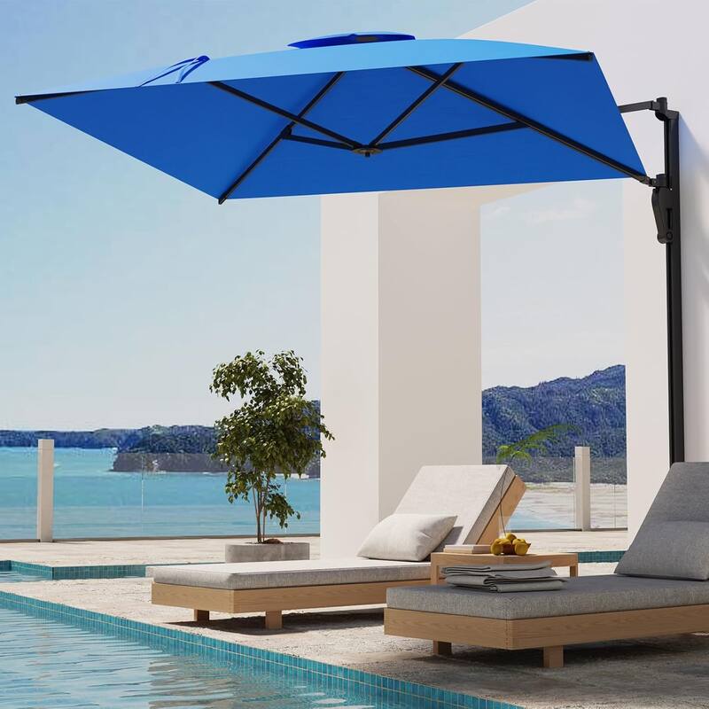 AECOJOY 10 FT. Wall Mount Umbrella Outdoor Patio, Large Patio Rectangular Aluminum Cantilever Umbrellas - Blue